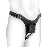 Strict male chastity harness with silicone anal plug