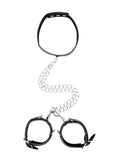Black and white bonded leather collar with wrist cuffs