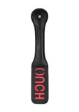 Black and white bonded leather paddle ouch