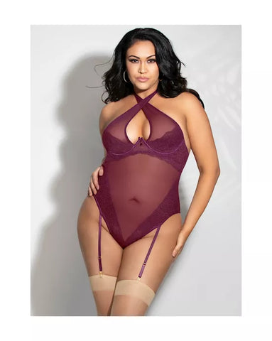 Lace and mesh teddy with removable shoulder straps and thong STM 11295X