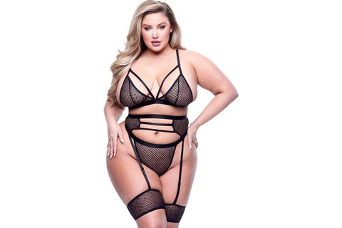 Baci 3 pc strappy bra, garter & panty set