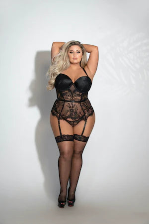 Two piece eyelash lace bustier and panty set STM 11318