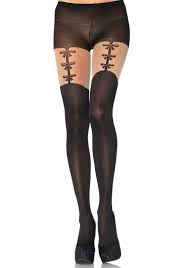 Spandex opaque pantyhose with faux woven garter 7289