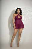 Two piece lace and mesh babydoll and panty set STM 11294X