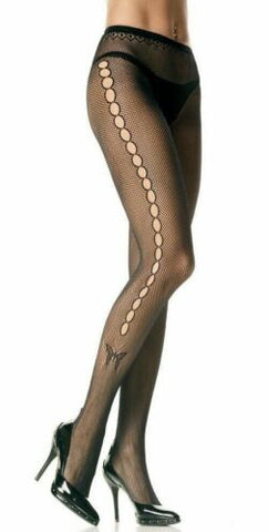 Leg avenue seamless spandex fishnet pantyhose with keyhole and butterfly detail 9710