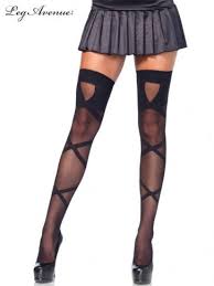 Leg avenue sheer thigh highs with opaque woven criss cross details