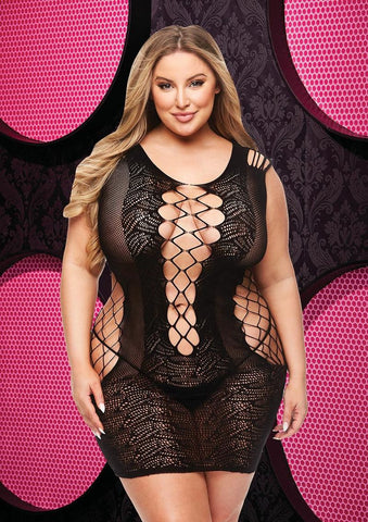 Lace and fishnet halter dress