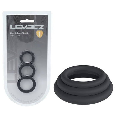 Levelz classic silicone cock ring set of 3 size xs/s/m