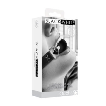 Black & White Solid Ball Gag With Bonded Leather Strap