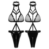 Wild love patent leather crotchless zipper teddy