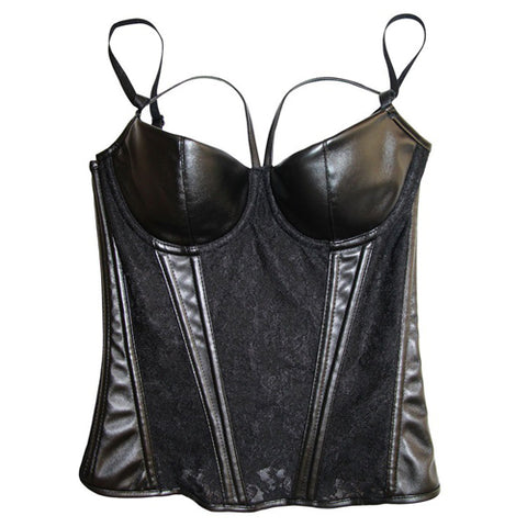 Hot concentrated shape faux leather spliced with lace corset