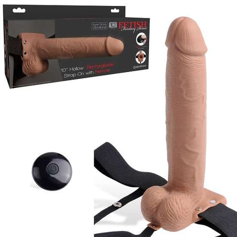 10" Hollow rechargeable strap-on with balls