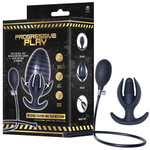 Progressive play inflatable silicone anal plug with plug