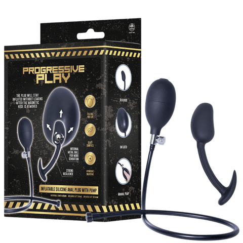 Progressive play inflatable silicone anal plug with plug