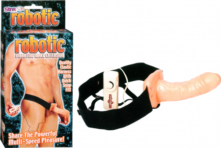 Robotic vibrating male extension strap on