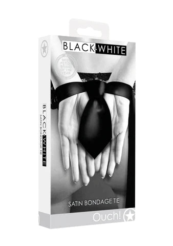 Black and white satin bondage tie