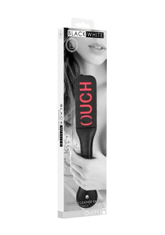 Black and white bonded leather paddle ouch