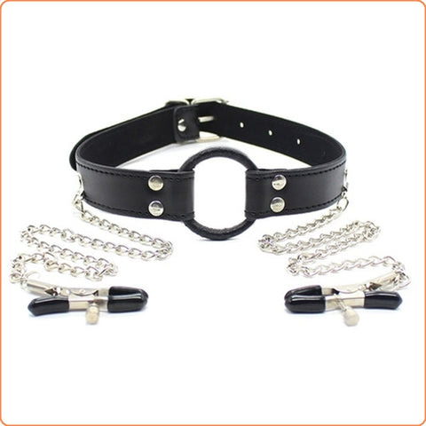 O-ring gag with nipple clamps