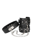 Black and white bonded leather collar with wrist cuffs